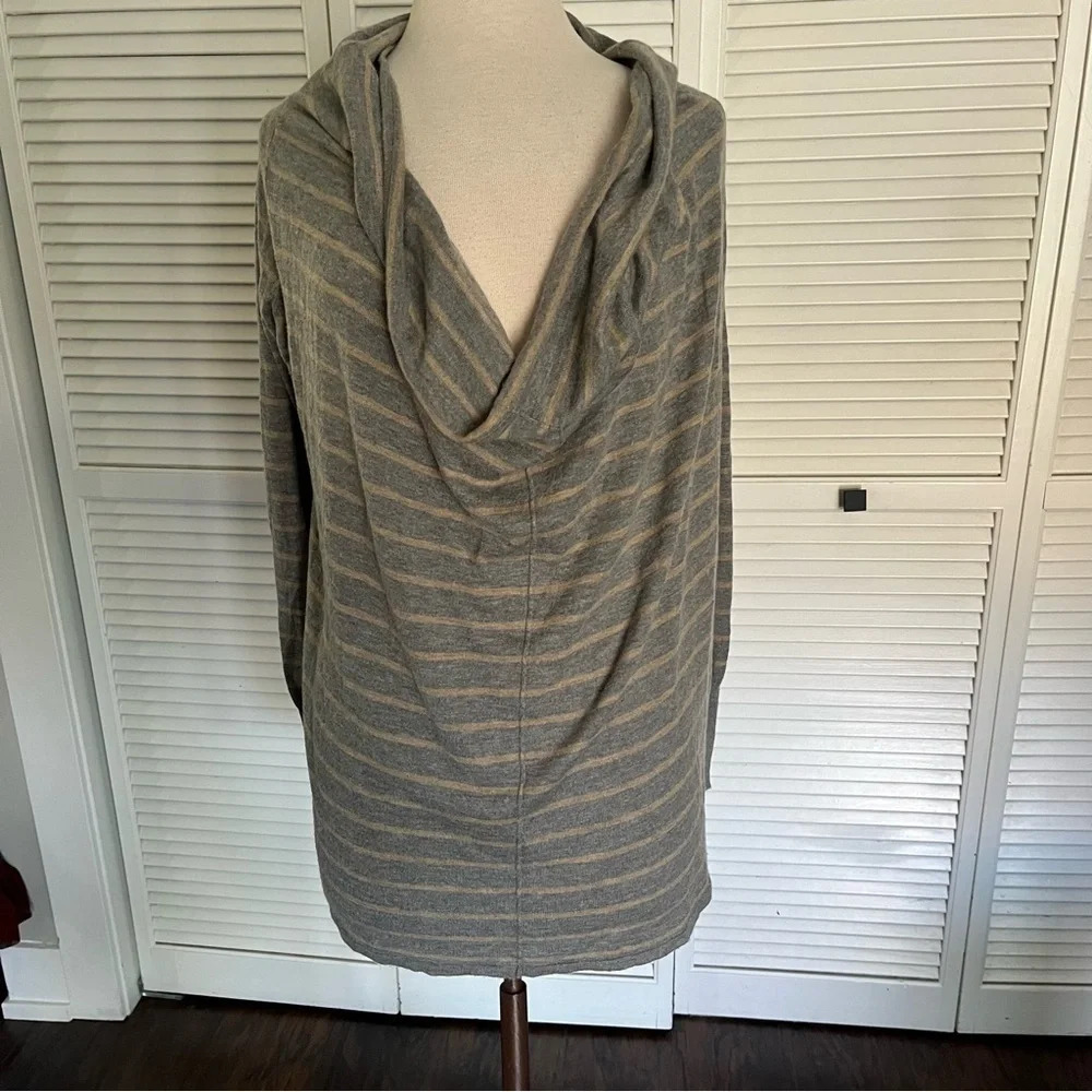 Joe striped cowl neck gray tan sweater oversized cashmere wool blend small